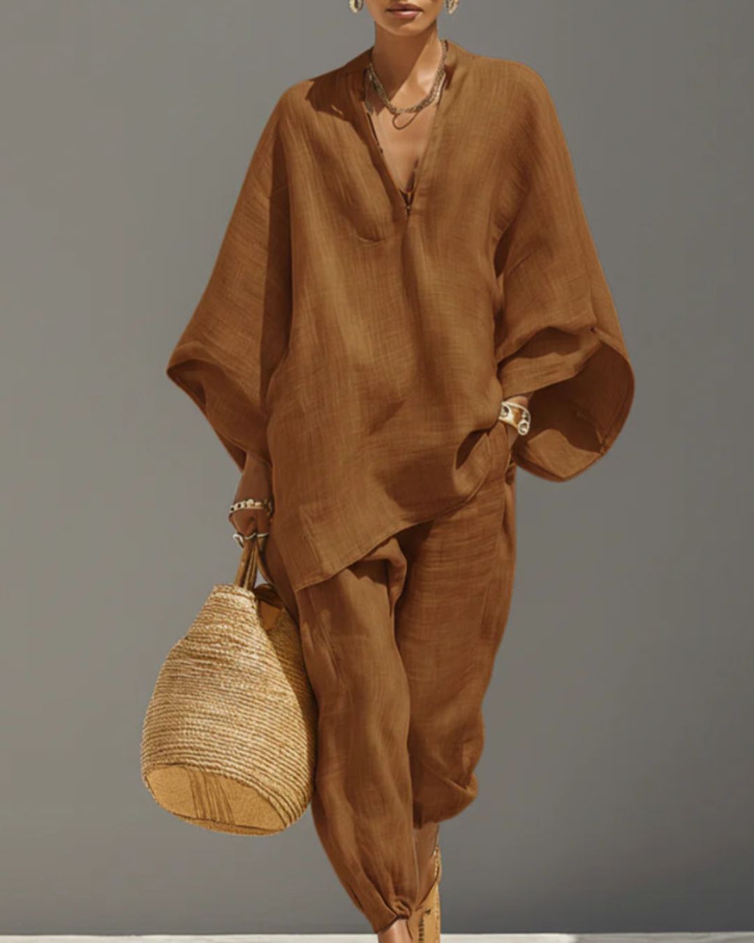 Willluxe® V-Neck Tunic Relaxed Fit Coastal Brunch Outfit