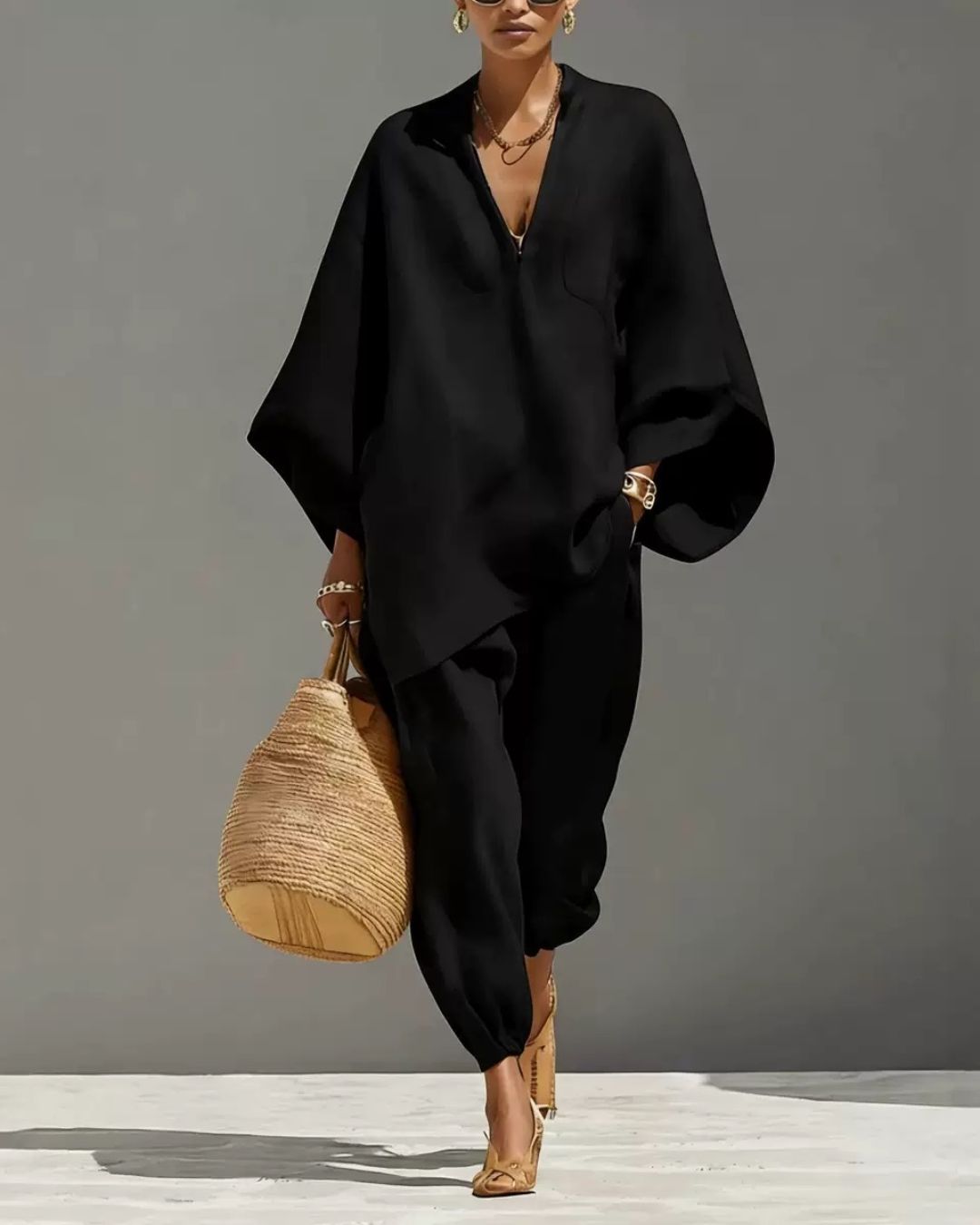 Willluxe® V-Neck Tunic Relaxed Fit Coastal Brunch Outfit