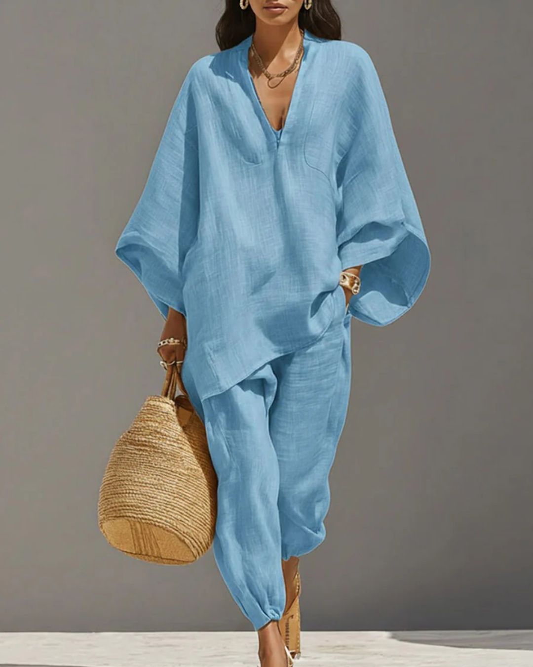 Willluxe® V-Neck Tunic Relaxed Fit Coastal Brunch Outfit