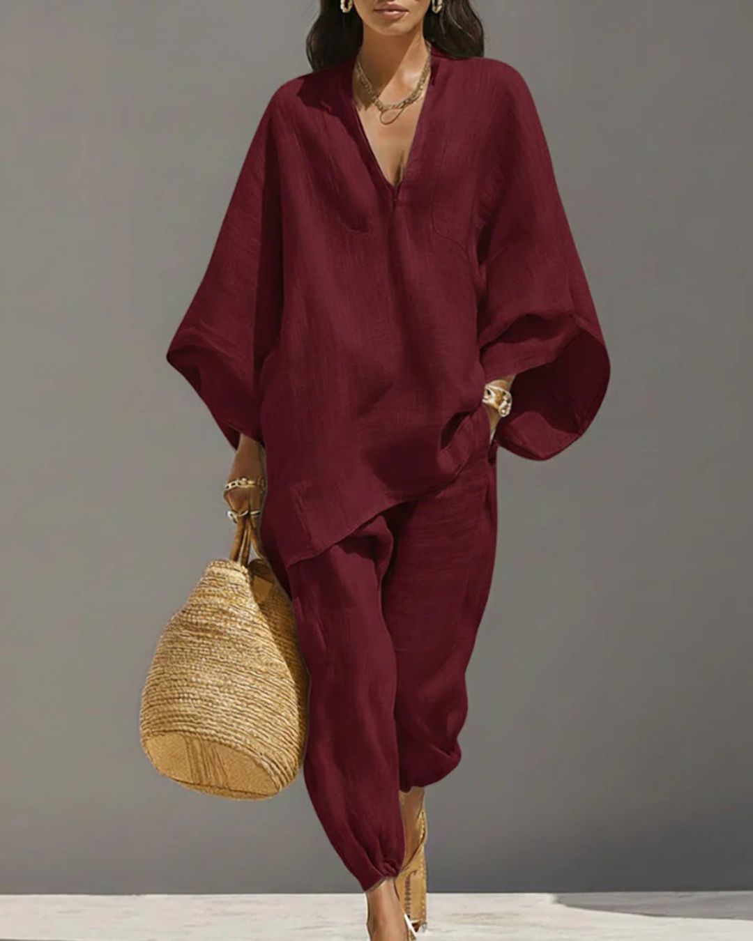 Willluxe® V-Neck Tunic Relaxed Fit Coastal Brunch Outfit