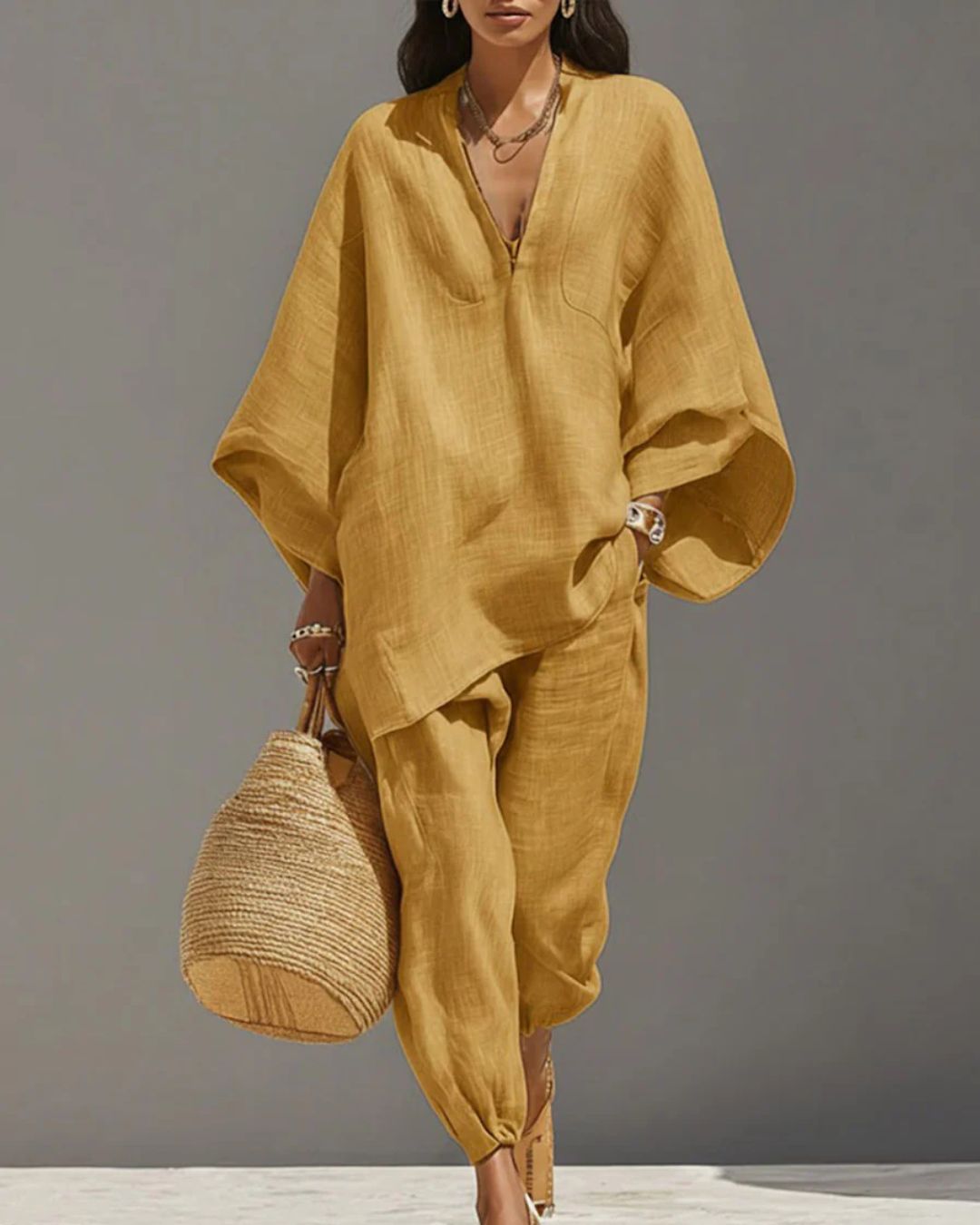Willluxe® V-Neck Tunic Relaxed Fit Coastal Brunch Outfit