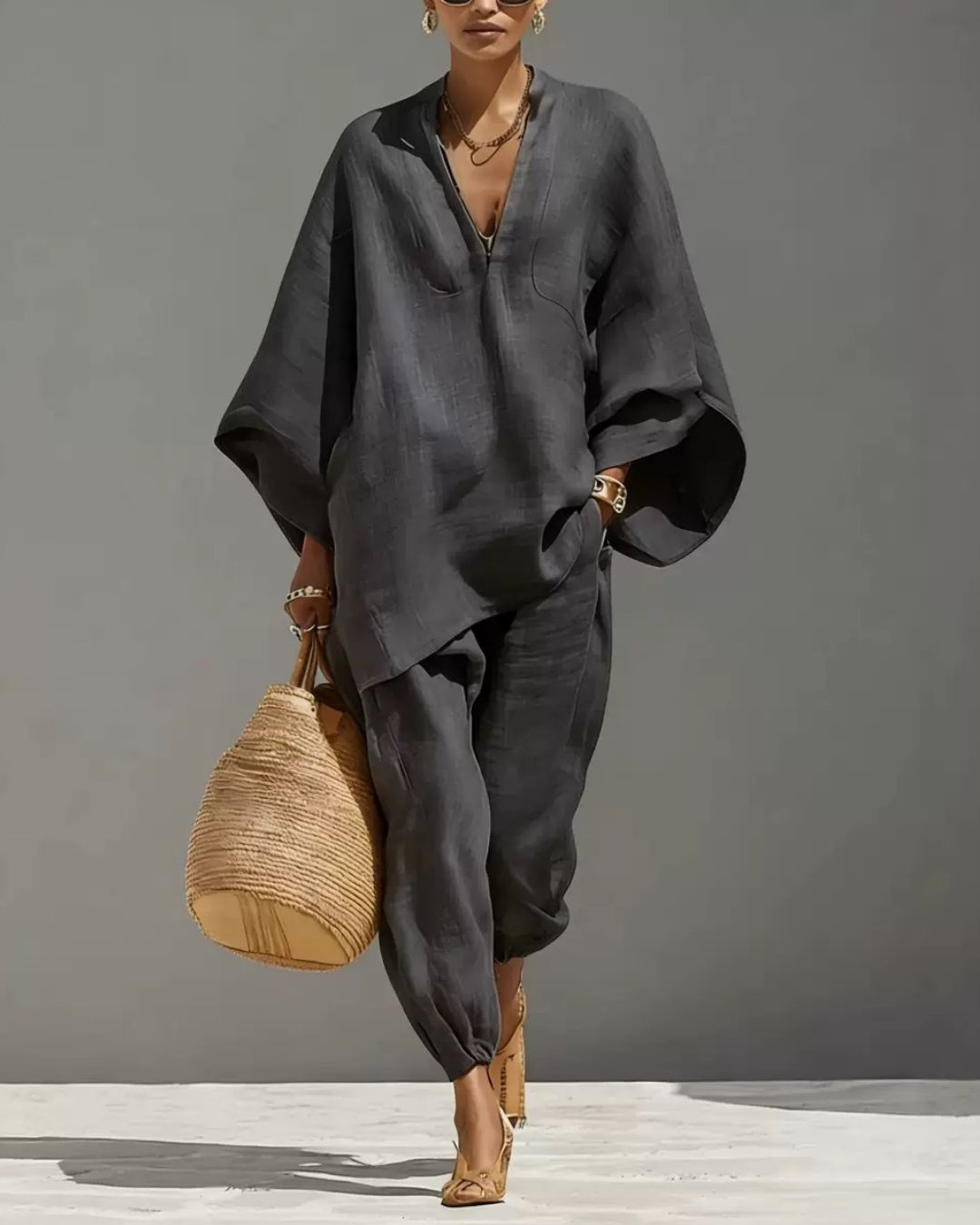 Willluxe® V-Neck Tunic Relaxed Fit Coastal Brunch Outfit