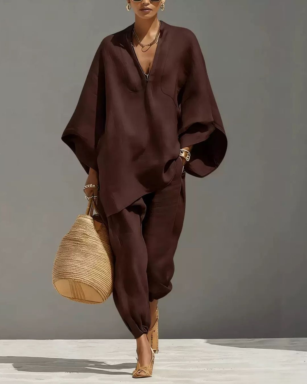 Willluxe® V-Neck Tunic Relaxed Fit Coastal Brunch Outfit
