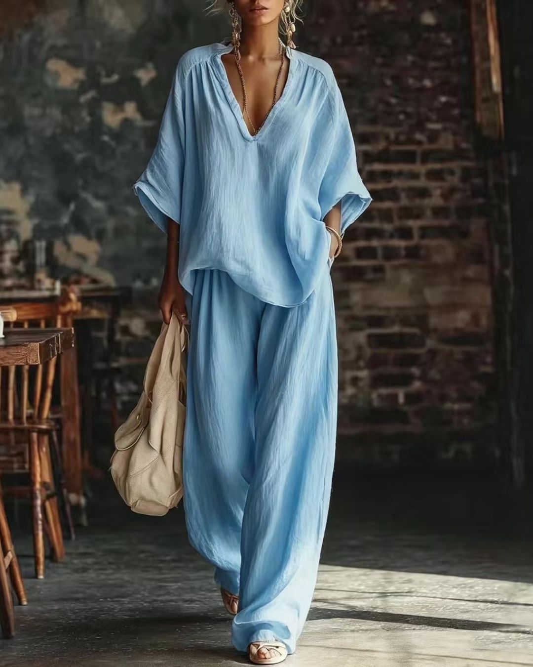 Willluxe® Casual Urban Boho V-neck Blouse Set