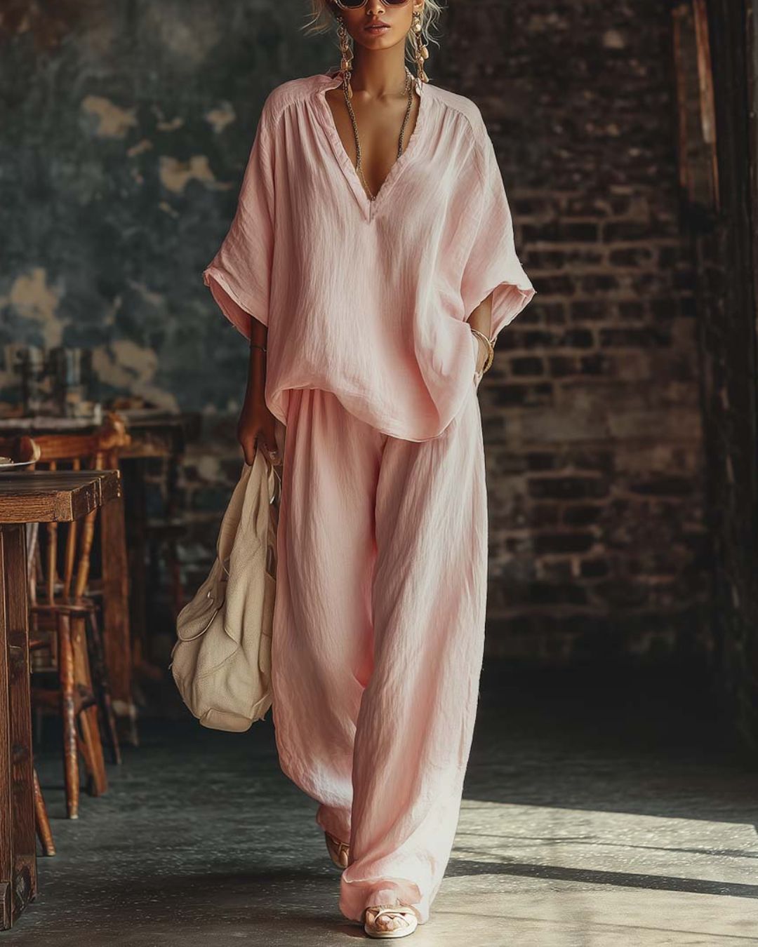 Willluxe® Casual Urban Boho V-neck Blouse Set