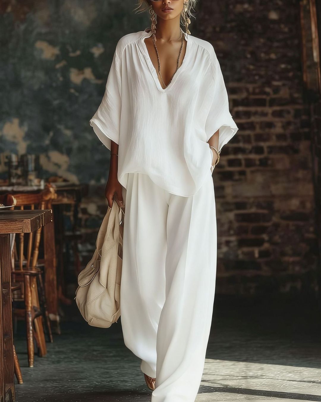 Willluxe® Casual Urban Boho V-neck Blouse Set