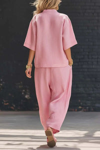 Willluxe® Casual Cotton V-neck Top And Wide Leg Set