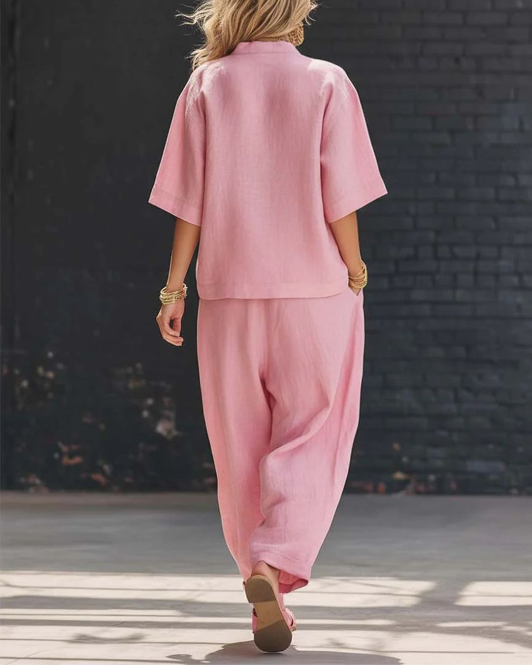 Willluxe® Casual Cotton And Linen V-neck Top And Wide Leg Set