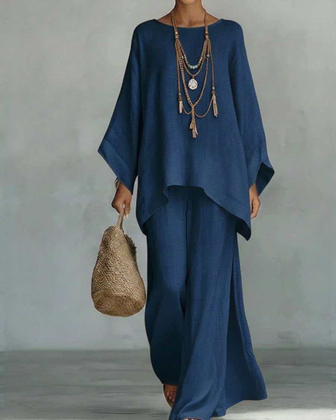 Willluxe® Asymmetric Ethnic Crew Neck Set