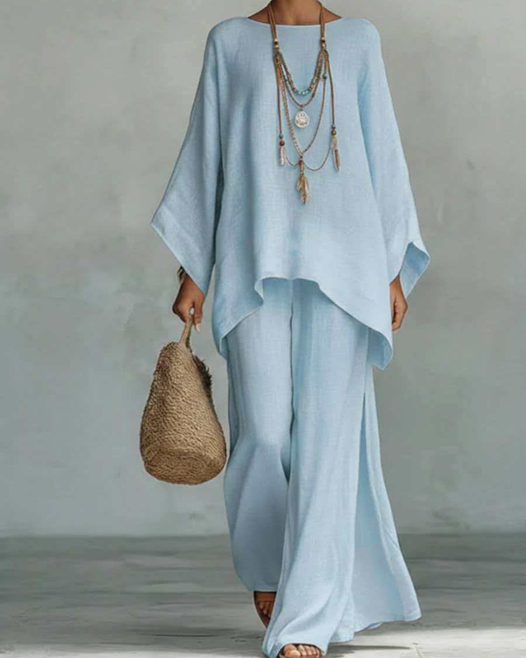Willluxe® Asymmetric Ethnic Crew Neck Set