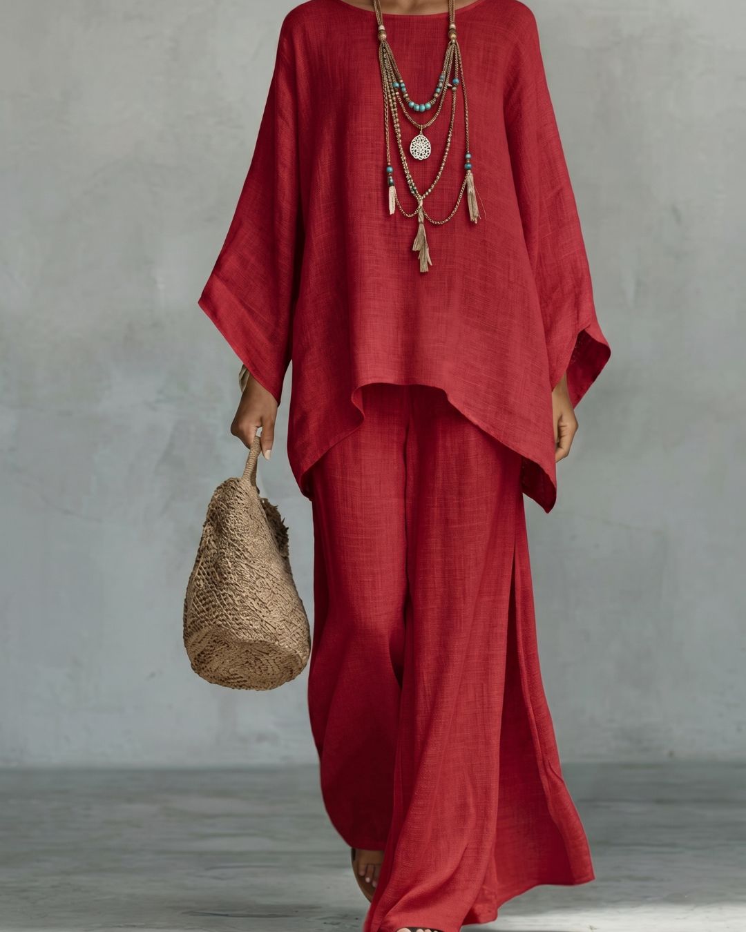 Willluxe® Asymmetric Ethnic Crew Neck Set