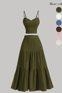 Willluxe® Casual Fashion Cozy Crop Cami Top & A-line Skirt Two-piece Outfits