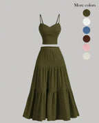 Willluxe® Casual Fashion Cozy Crop Cami Top & A-line Skirt Two-piece Outfits