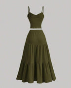 Willluxe® Casual Fashion Cozy Crop Cami Top & A-line Skirt Two-piece Outfits