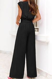 Willluxe® Casual 2 Piece Outfits Cap Sleeve V Neck Belted Crop Tops Wide Leg Pant Sets