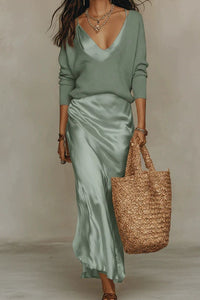 Willluxe® Effortless Knit & Satin Midi Ensemble