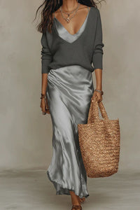 Willluxe® Effortless Knit & Satin Midi Ensemble