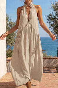 Willluxe® Sculpting Flowy Halter Maxi Dress with Pockets