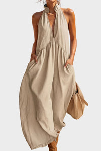 Willluxe® Sculpting Flowy Halter Maxi Dress with Pockets