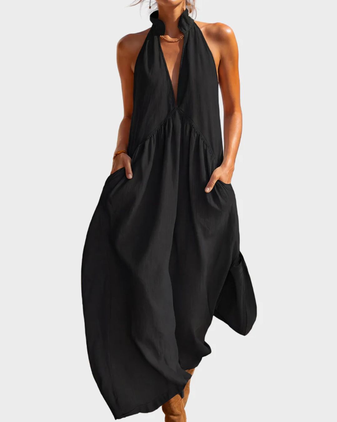 Willluxe® Sculpting Flowy Halter Maxi Dress with Pockets