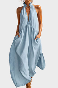 Willluxe® Sculpting Flowy Halter Maxi Dress with Pockets