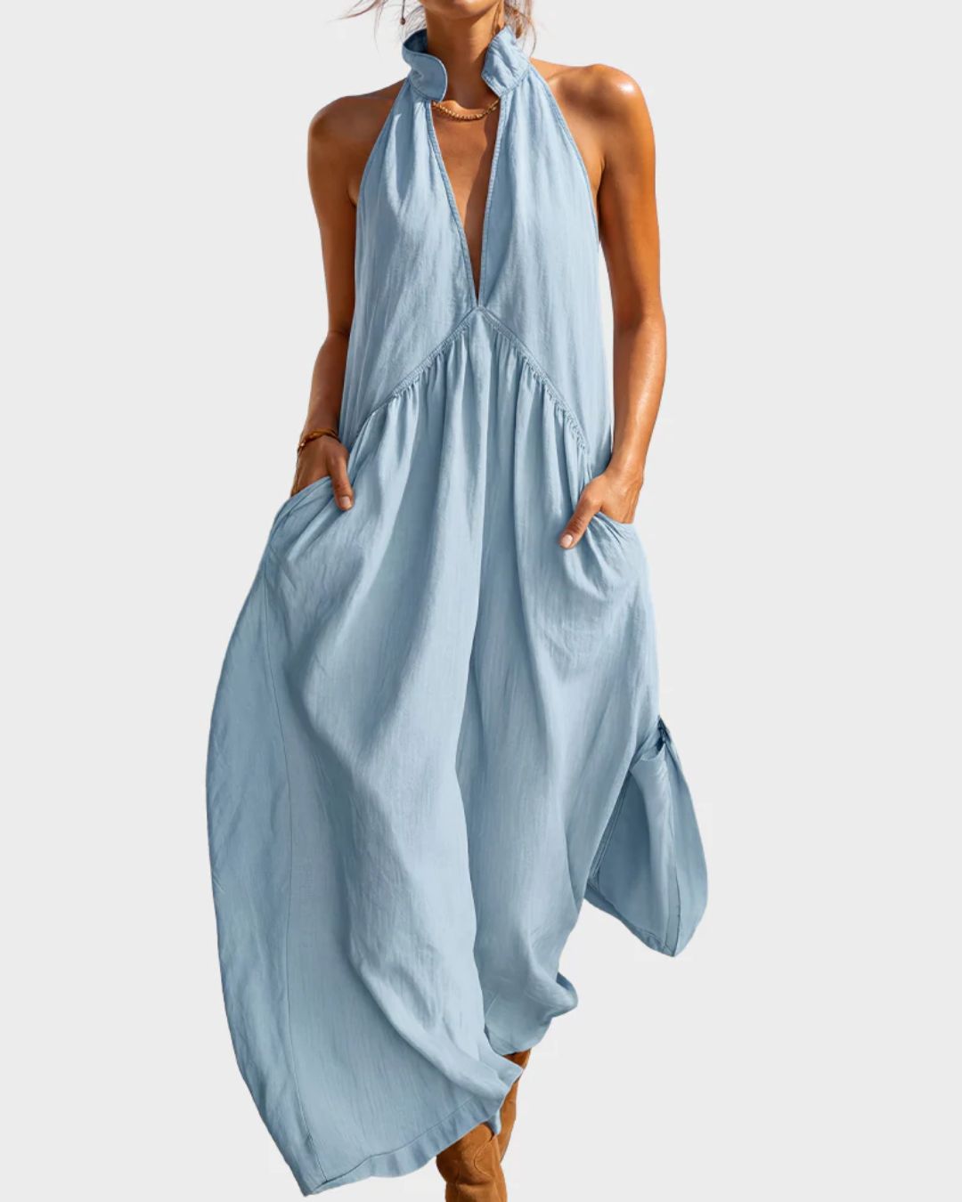 Willluxe® Sculpting Flowy Halter Maxi Dress with Pockets
