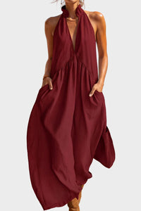 Willluxe® Sculpting Flowy Halter Maxi Dress with Pockets