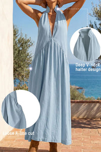 Willluxe® Sculpting Flowy Halter Maxi Dress with Pockets