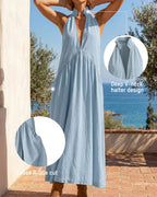 Willluxe® Sculpting Flowy Halter Maxi Dress with Pockets