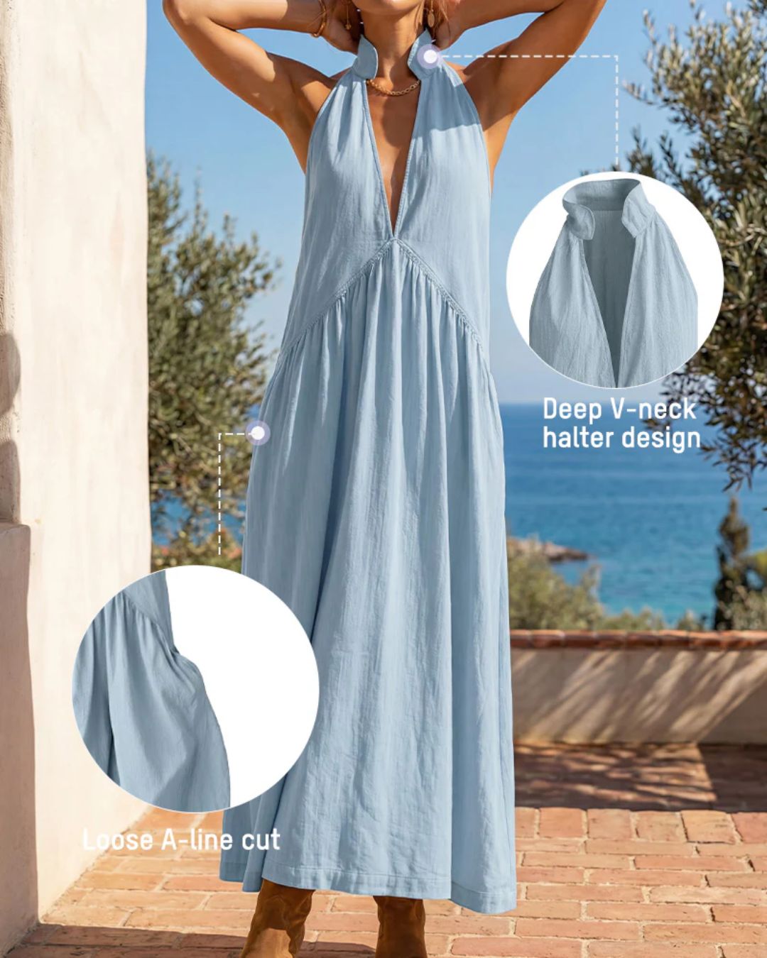 Willluxe® Sculpting Flowy Halter Maxi Dress with Pockets