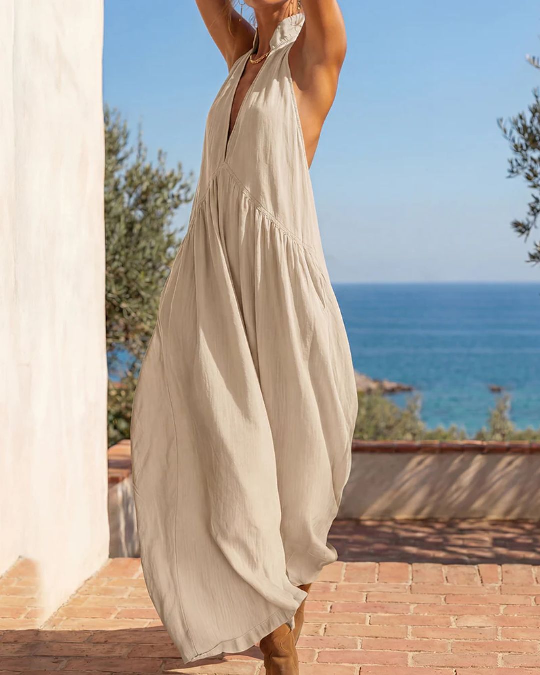 Willluxe® Sculpting Flowy Halter Maxi Dress with Pockets