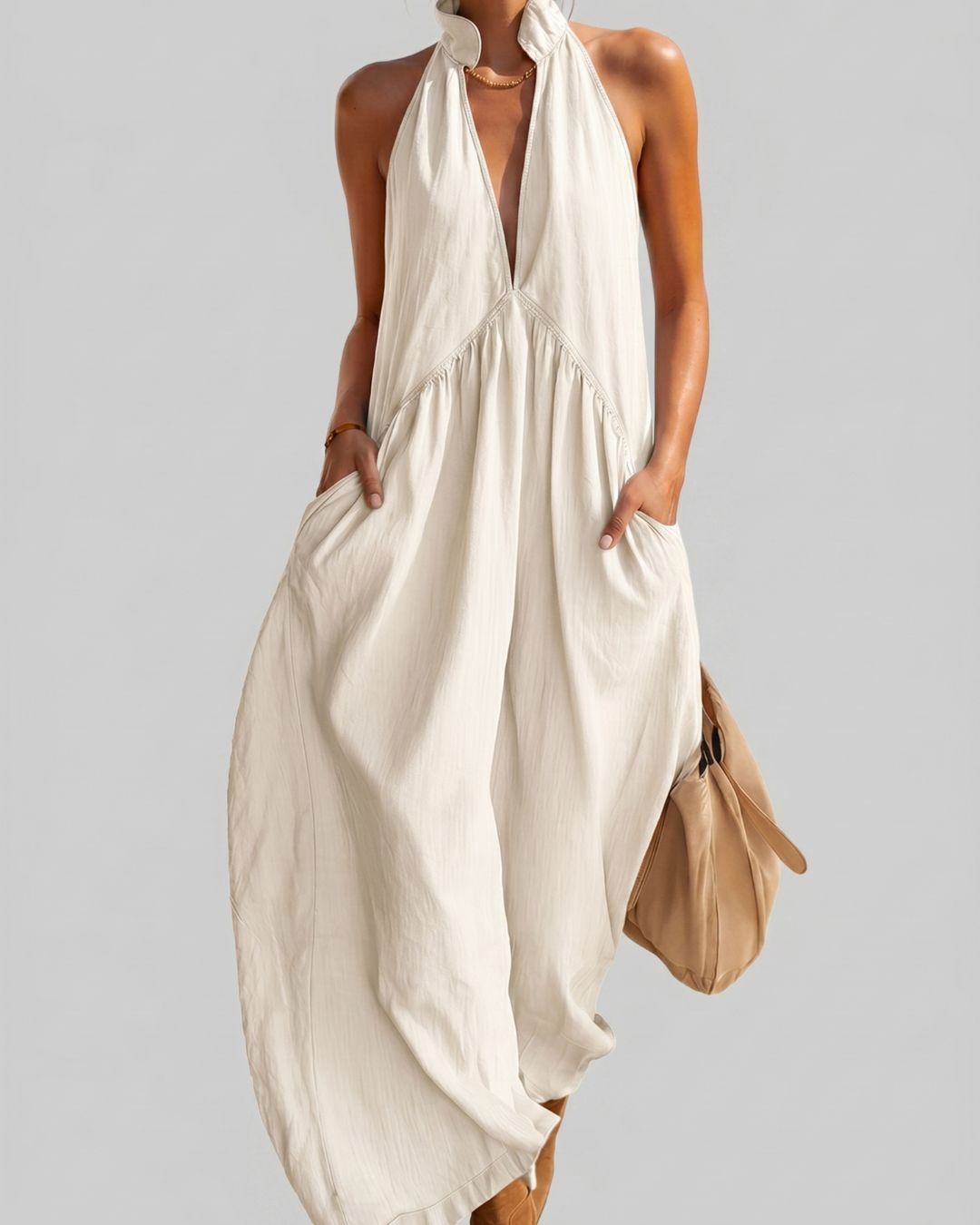 Willluxe® Sculpting Flowy Halter Maxi Dress with Pockets