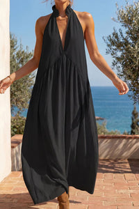 Willluxe® Sculpting Flowy Halter Maxi Dress with Pockets