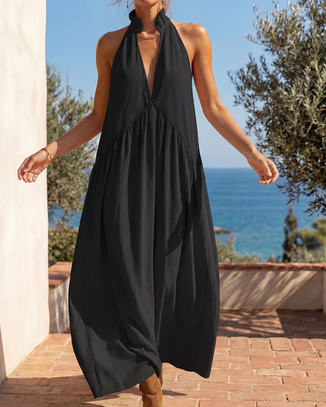 Willluxe® Sculpting Flowy Halter Maxi Dress with Pockets
