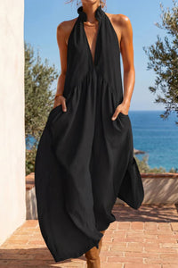 Willluxe® Sculpting Flowy Halter Maxi Dress with Pockets
