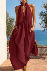 Willluxe® Sculpting Flowy Halter Maxi Dress with Pockets