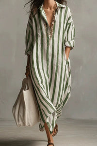 Willluxe® Casual Striped Shirt Boho Maxi Dress