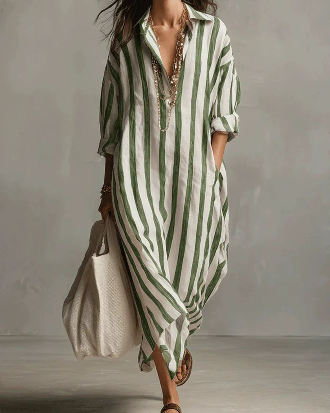 Willluxe® Casual Striped Shirt Boho Maxi Dress