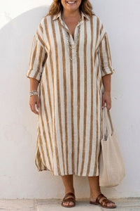Willluxe® Casual Striped Shirt Boho Maxi Dress