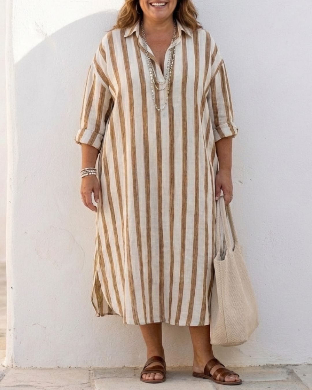Willluxe® Casual Striped Shirt Boho Maxi Dress