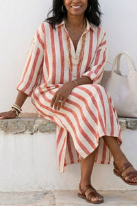 Willluxe® Casual Striped Shirt Boho Maxi Dress