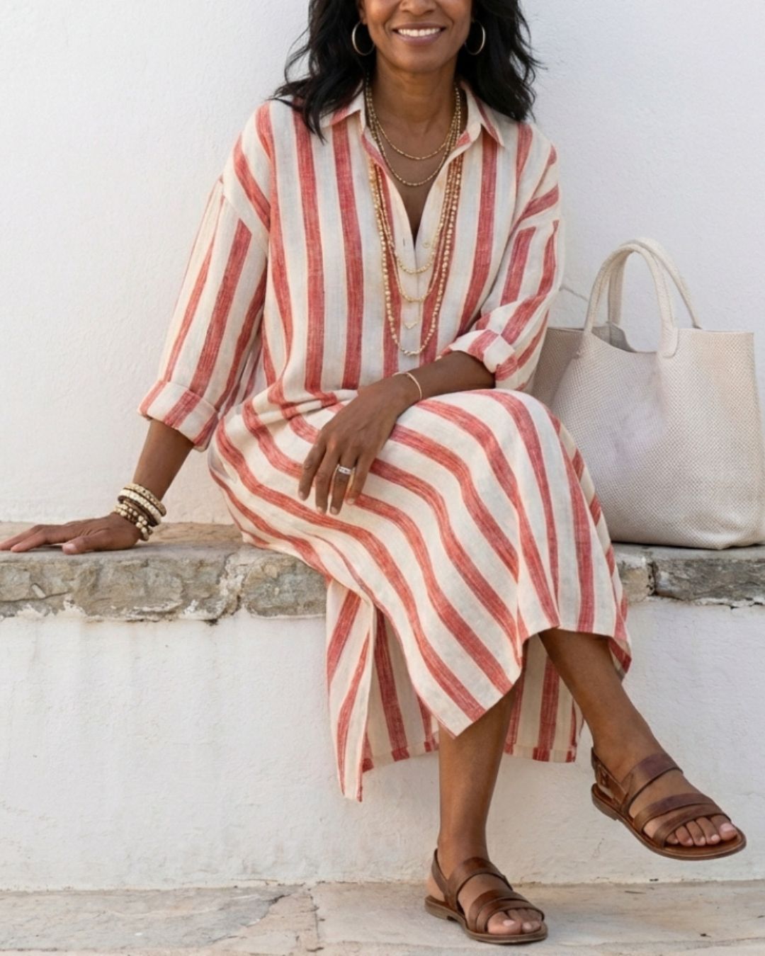 Willluxe® Casual Striped Shirt Boho Maxi Dress