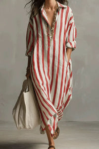Willluxe® Casual Striped Shirt Boho Maxi Dress
