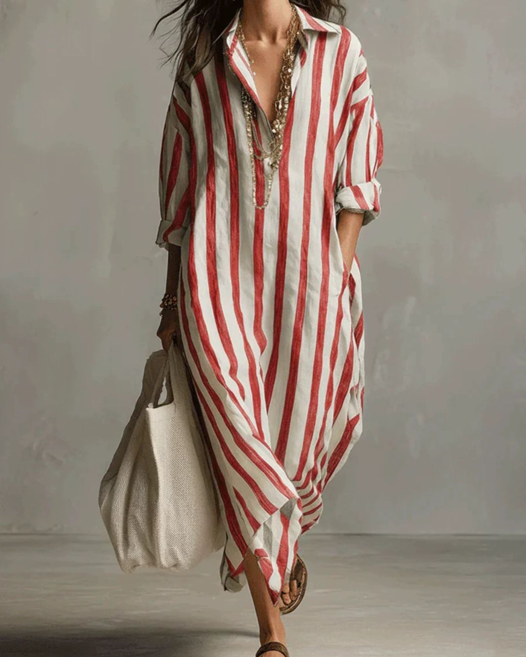 Willluxe® Casual Striped Shirt Boho Maxi Dress
