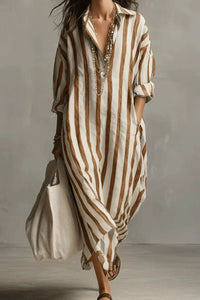 Willluxe® Casual Striped Shirt Boho Maxi Dress
