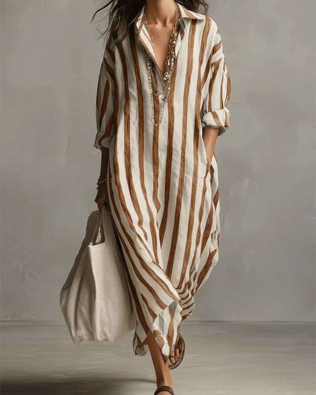 Willluxe® Casual Striped Shirt Boho Maxi Dress