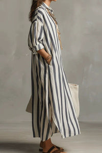 Willluxe® Casual Striped Shirt Boho Maxi Dress