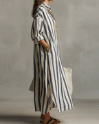 Willluxe® Casual Striped Shirt Boho Maxi Dress