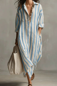Willluxe® Casual Striped Shirt Boho Maxi Dress