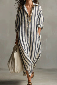 Willluxe® Casual Striped Shirt Boho Maxi Dress